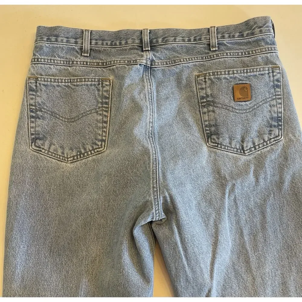 Men Carhartt B18 STW Light Wash Denim Blue Jeans 38 x 36 (Fit: 37 x 35) Straight